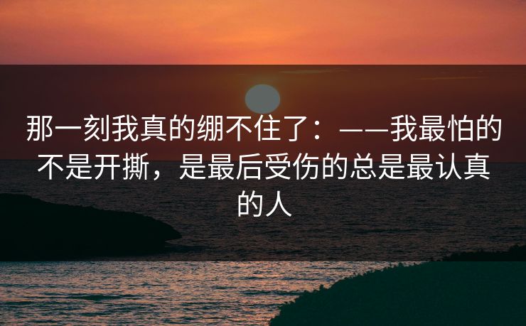 那一刻我真的绷不住了：——我最怕的不是开撕，是最后受伤的总是最认真的人