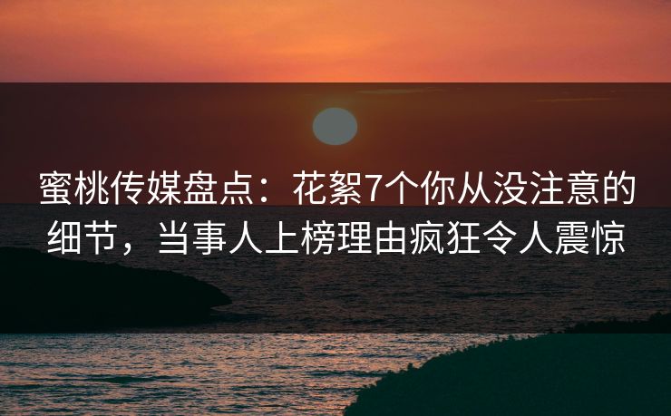 蜜桃传媒盘点：花絮7个你从没注意的细节，当事人上榜理由疯狂令人震惊